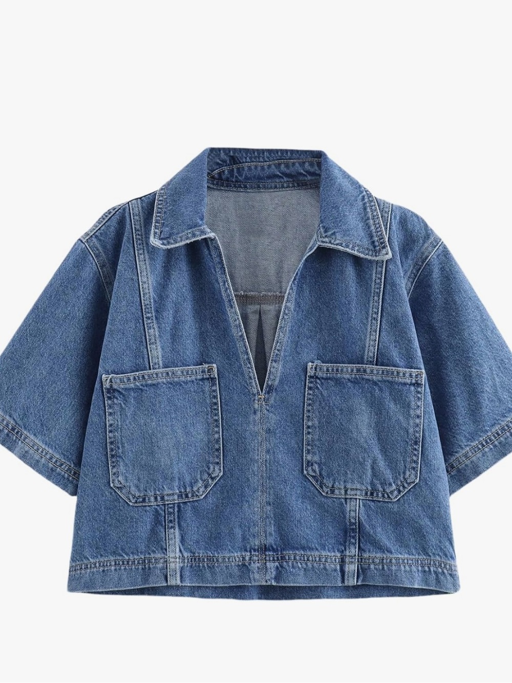 NWT Cropped Blue Denim Short-Sleeve Jacket Y2K style